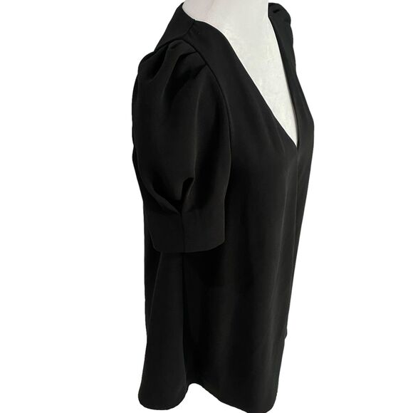 Zara Women Black Short Puff Sleeves Short Mini Dress Flowy V Neck XS - Picture 5 of 14